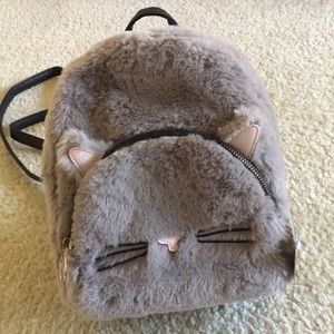 NEW TYPO Grey Fluffy Cat Mini Backpack